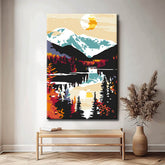 Painting by Numbers Art Nature Setting sun behind mountain lake